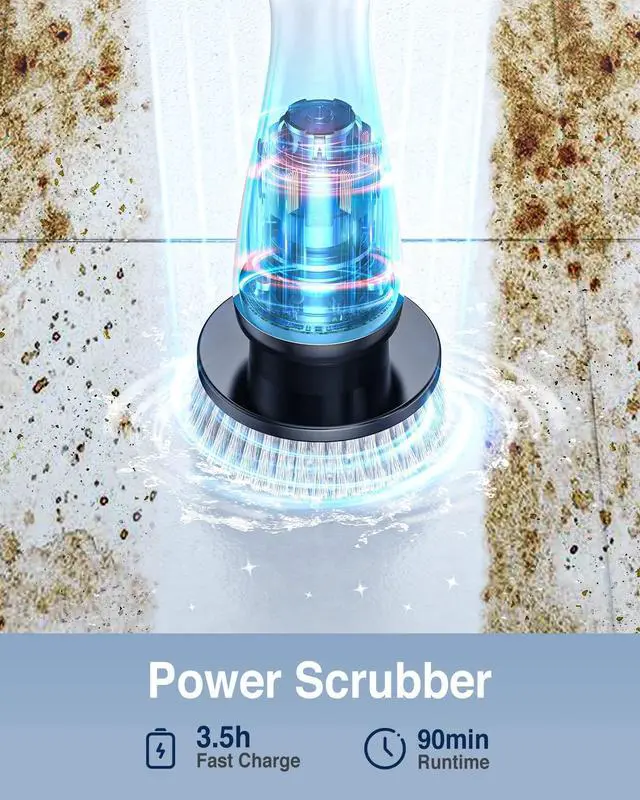 Alt view image 9 of 14 - Electric Spin Scrubber, Cordless Cleaning Brush Scrubber with 7 Replaceable Brush Heads and Adjustable Extension Handle, IPX7 Waterproof Power Cleaning Brush for Bathroom Tub Floor Tile Shower