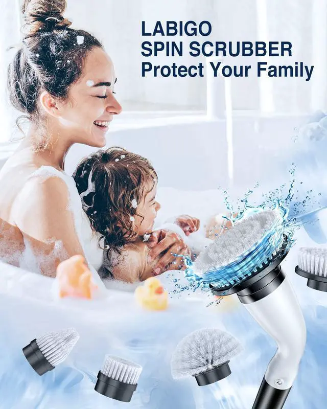 Alt view image 14 of 14 - Electric Spin Scrubber, Cordless Cleaning Brush Scrubber with 7 Replaceable Brush Heads and Adjustable Extension Handle, IPX7 Waterproof Power Cleaning Brush for Bathroom Tub Floor Tile Shower