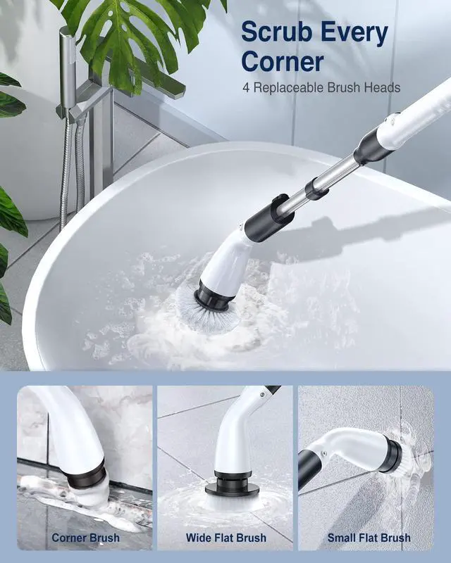 Alt view image 11 of 14 - Electric Spin Scrubber, Cordless Cleaning Brush Scrubber with 7 Replaceable Brush Heads and Adjustable Extension Handle, IPX7 Waterproof Power Cleaning Brush for Bathroom Tub Floor Tile Shower