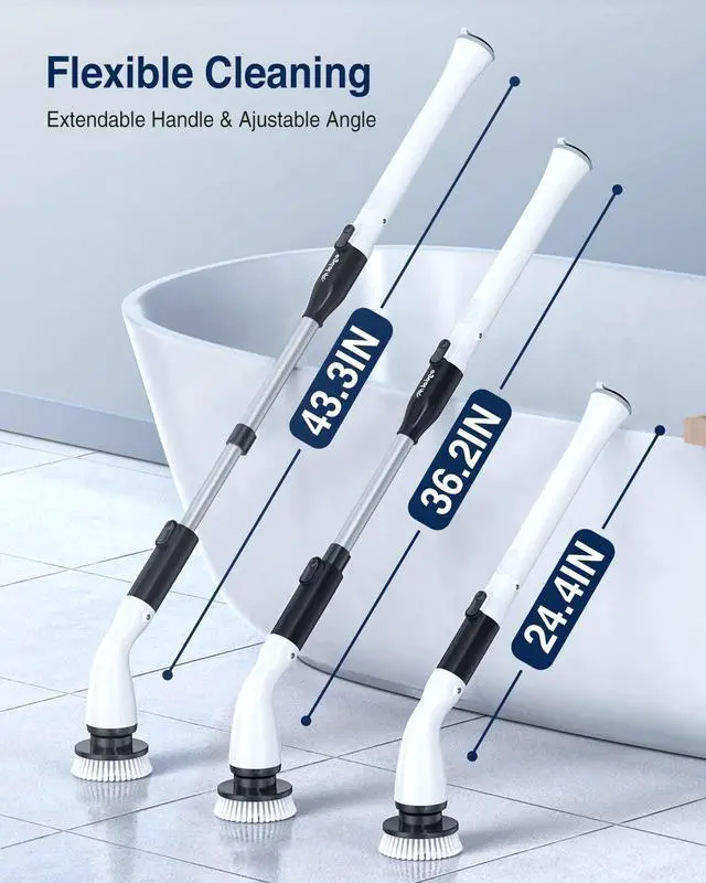 Alt view image 13 of 14 - Electric Spin Scrubber, Cordless Cleaning Brush Scrubber with 7 Replaceable Brush Heads and Adjustable Extension Handle, IPX7 Waterproof Power Cleaning Brush for Bathroom Tub Floor Tile Shower