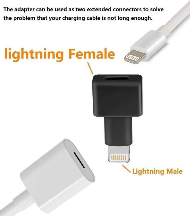 Alt view image 3 of 7 - 2Pack Apple MFi Certified Lightning Extender Adapter, Male to Female, 8-pin for iPhone 13 12 11 X XS XR 8 7 6 iPad Transfer Audio Video Data