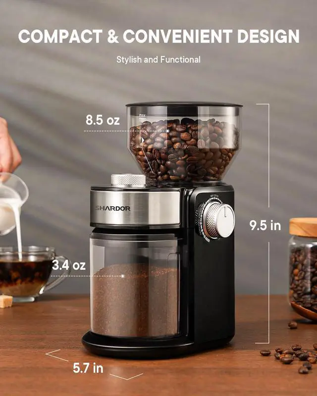 Alt view image 12 of 12 - Electric Burr Coffee Grinder 2.0, Adjustable Burr Mill with 16 Precise Grind Setting for 2-14 Cup, Black