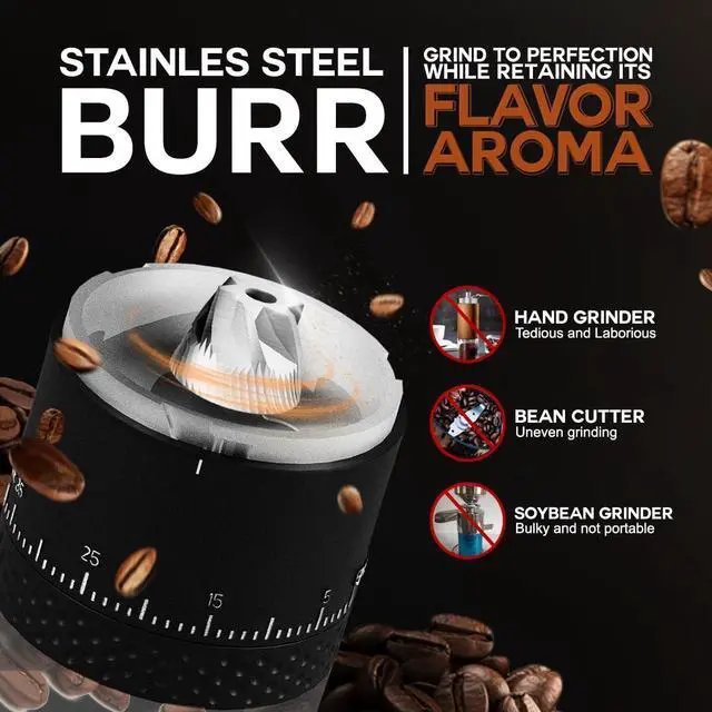 Alt view image 12 of 14 - Coffee Grinder - Portable Espresso Grinder with Stainless Steel Conical Mill for Travel, Camping - Cordless/Rechargeable Electric Coffee Bean Grinders with 38 Adjustable Grind Settings