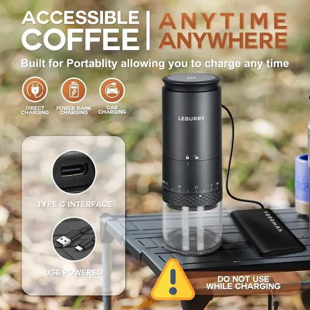 Alt view image 14 of 14 - Coffee Grinder - Portable Espresso Grinder with Stainless Steel Conical Mill for Travel, Camping - Cordless/Rechargeable Electric Coffee Bean Grinders with 38 Adjustable Grind Settings