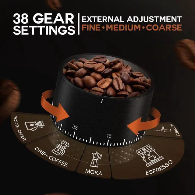 Alt view image 11 of 14 - Coffee Grinder - Portable Espresso Grinder with Stainless Steel Conical Mill for Travel, Camping - Cordless/Rechargeable Electric Coffee Bean Grinders with 38 Adjustable Grind Settings