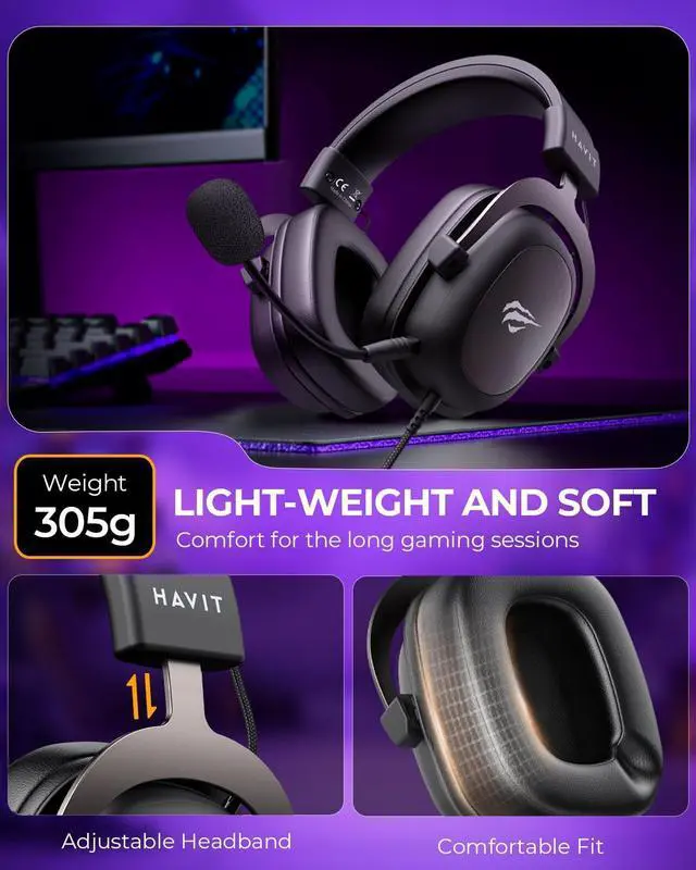 Alt view image 10 of 14 - H2002d Gaming Headsets for PS4,PC, 53MM Drivers Surround Sound PS5 Headset with Mic Gaming Headphones with Mic Durable Aluminum Frame Valentines Gifts for Men