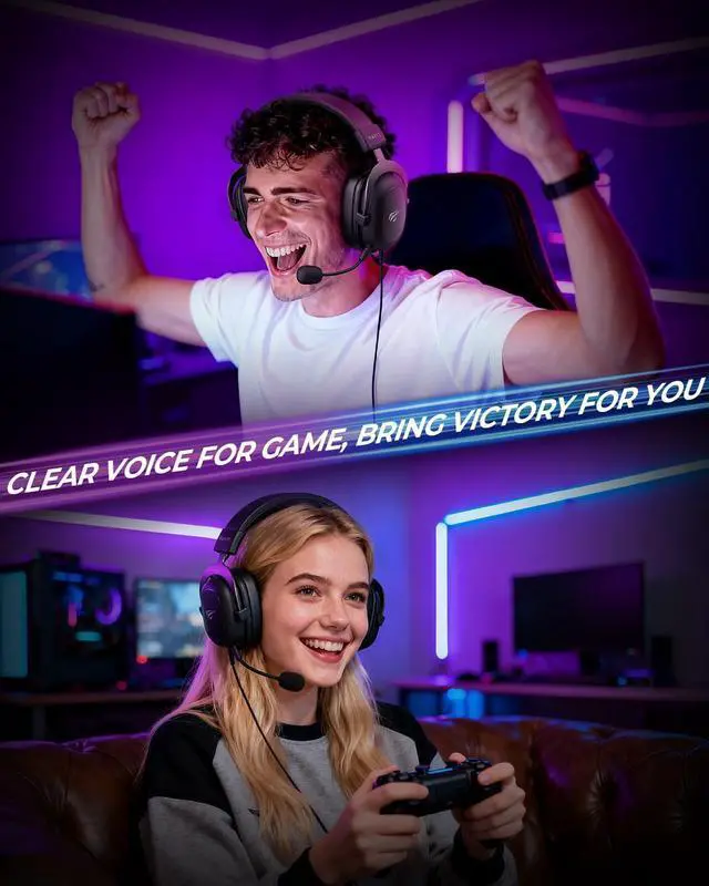 Alt view image 13 of 14 - H2002d Gaming Headsets for PS4,PC, 53MM Drivers Surround Sound PS5 Headset with Mic Gaming Headphones with Mic Durable Aluminum Frame Valentines Gifts for Men