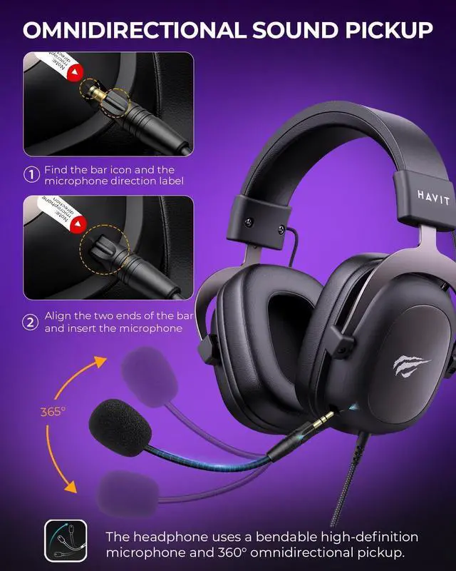 Alt view image 11 of 14 - H2002d Gaming Headsets for PS4,PC, 53MM Drivers Surround Sound PS5 Headset with Mic Gaming Headphones with Mic Durable Aluminum Frame Valentines Gifts for Men