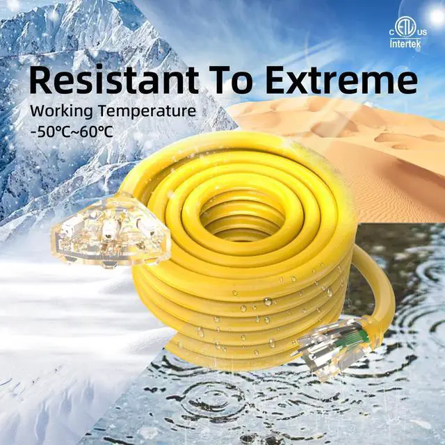 Alt view image 14 of 14 - 12FT 12 Gauge Heavy Duty Outdoor Extension Cord Waterproof with 3 Outlets Splitter & Lighted End, SJTW 15A 1875W 3 Prong Weatherproof Electric Cable Multi-Plug 3 way Power Cord, ETL Listed for Outside