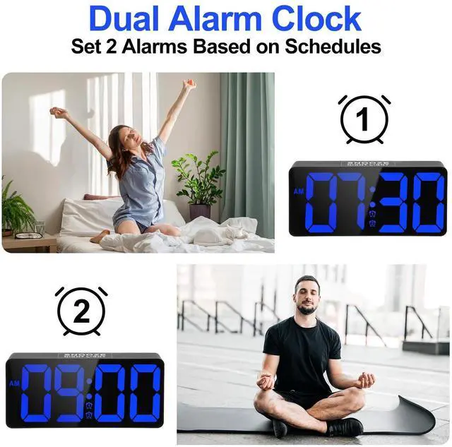 Alt view image 10 of 14 - Alarm Clock for Bedroom with Night Light & Bold Digits-7 in Digital Clock with Dual Alarms & USB Charger Ports,Battery Backup,Adjustable Brightness&Volume,DST, Loud Desk Clock for Heavy Sleeper