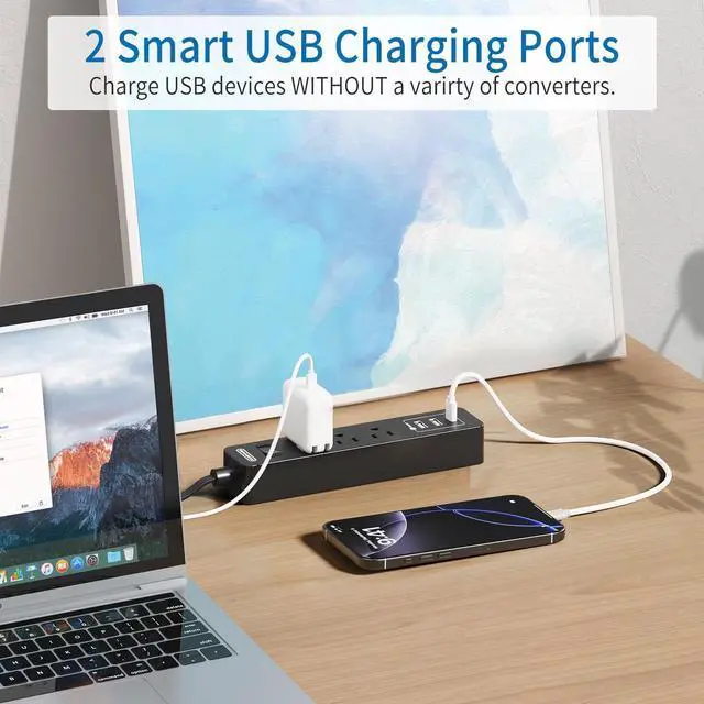 Alt view image 12 of 14 - Flat Extension Cord 15 Ft, Ultra Thin Flat Extension Cord Under Carpet, Rug, Door, Wall Mount Power Strip Flat Plug with 4 Outlets 3 USB(1 USB-C), Overload Protection for Home Office, Black