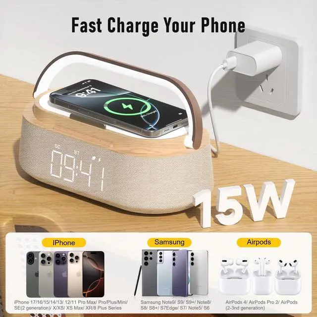 Alt view image 14 of 14 - Bluetooth Speaker with Wireless Charge FM Radio 2500mAh Battery, LED Night Light Suitable for Home,Bedroom,Office,Gifts
