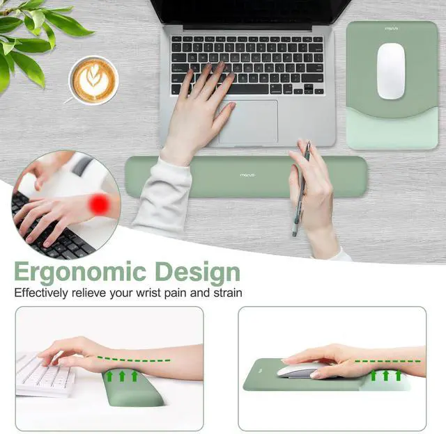 Alt view image 10 of 14 - Keyboard Mouse Pad Set, Large Gaming Mouse Pad&Rectangular Keyboard Wrist Rest&Mousepad with Wrist Rest&Coaster, Ergonomic Non-Slip&Easy Typing Pad with Curved Silicone Lining, Antique Green