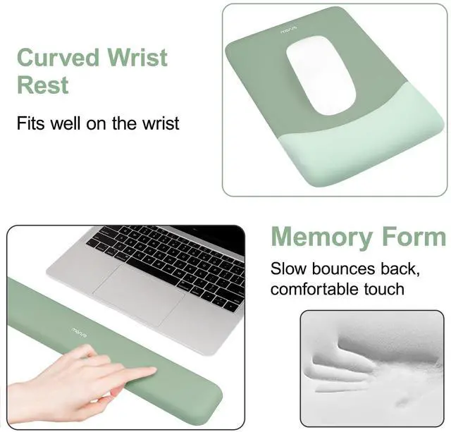 Alt view image 12 of 14 - Keyboard Mouse Pad Set, Large Gaming Mouse Pad&Rectangular Keyboard Wrist Rest&Mousepad with Wrist Rest&Coaster, Ergonomic Non-Slip&Easy Typing Pad with Curved Silicone Lining, Antique Green