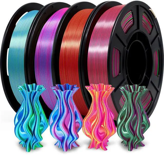 Alt view image 7 of 12 - Silk Dual Color PLA Filament 3D Filament Coextrusion PLA Multicolor PLA Filament 1.75mm (± 0.03 mm) Compatible with Most of 3D Printer, 250g*4 Color Pack