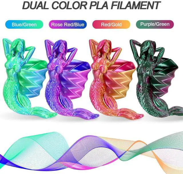 Alt view image 8 of 12 - Silk Dual Color PLA Filament 3D Filament Coextrusion PLA Multicolor PLA Filament 1.75mm (± 0.03 mm) Compatible with Most of 3D Printer, 250g*4 Color Pack