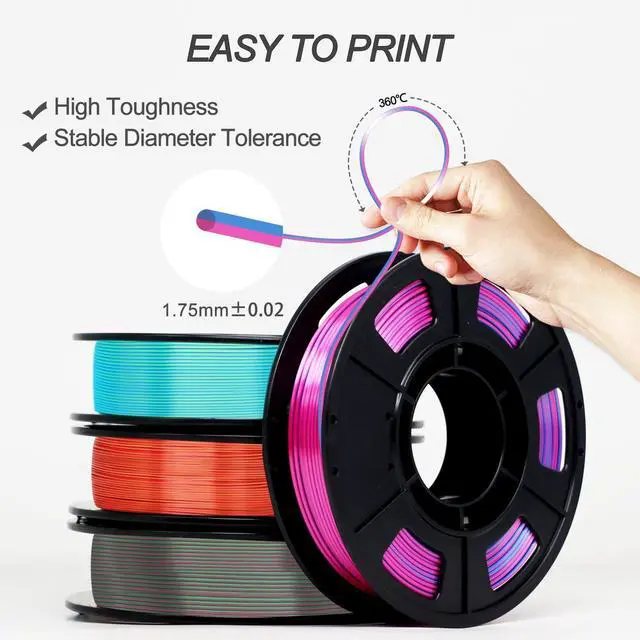 Alt view image 10 of 12 - Silk Dual Color PLA Filament 3D Filament Coextrusion PLA Multicolor PLA Filament 1.75mm (± 0.03 mm) Compatible with Most of 3D Printer, 250g*4 Color Pack