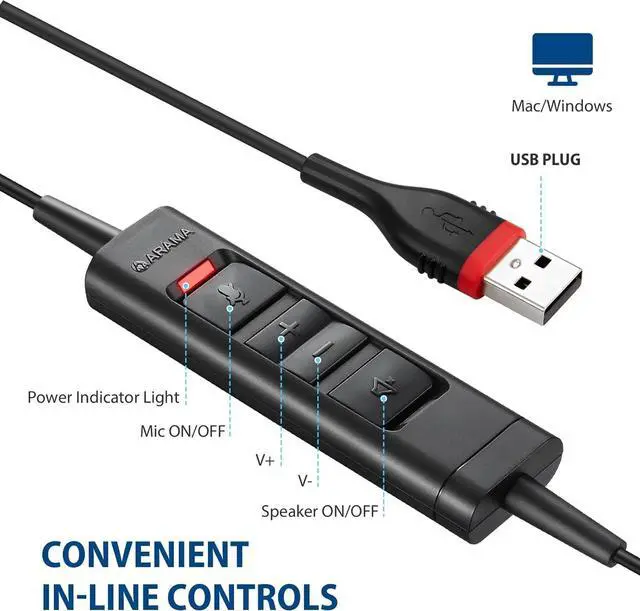 Alt view image 12 of 14 - USB Headset with Microphone for PC, Noise Cancelling & Audio Controls Ultra Comfort USB Headphone for Computer Laptop Pc Business Skype UC Webinar Call Center Office
