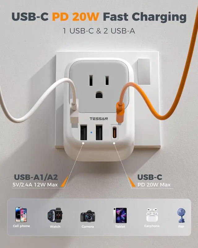 Alt view image 11 of 14 - UK Adapters for Travel 2 Pack, Type G US to UK Plug Adapter with 4 Outlets 3 USB Charger(1 USB C PD 20W), Power Adaptor for USA to Ireland Scotland Dubai Hong Kong England British Kenya London