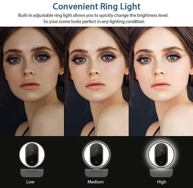 Alt view image 11 of 14 - N680E 1080P Webcam with Ring Light, Privacy Cover and Dual Microphone, Advanced Auto-Focus, Adjustable Brightness, Streaming Web Camera for Zoom Skype Facetime, PC Mac Laptop Desktop