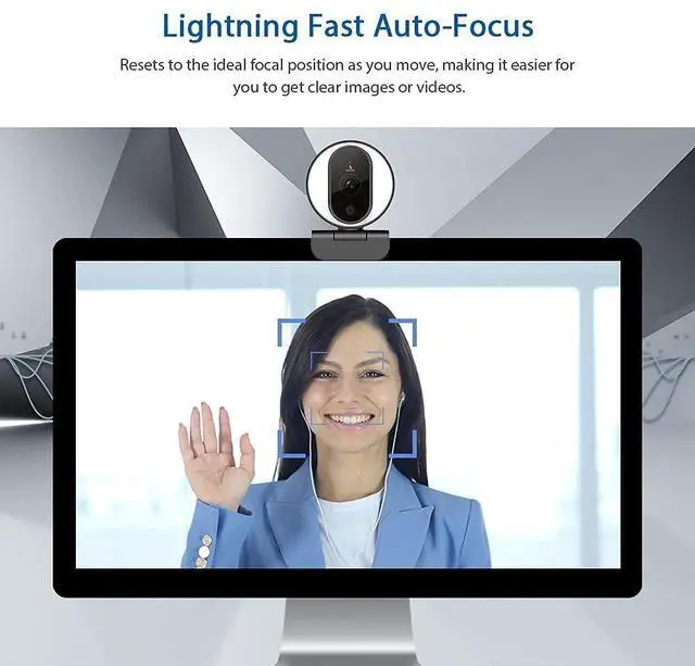 Alt view image 13 of 14 - N680E 1080P Webcam with Ring Light, Privacy Cover and Dual Microphone, Advanced Auto-Focus, Adjustable Brightness, Streaming Web Camera for Zoom Skype Facetime, PC Mac Laptop Desktop