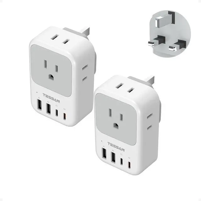 Alt view image 8 of 14 - Type G Adapter for Travel 2 Pack, PD 20W US to UK Plug Adapter with 4 AC Outlets 4 USB Ports (2 USB C), Ireland Power Adaptor for USA to England London British Scotland Dubai Hong Kong Kenya