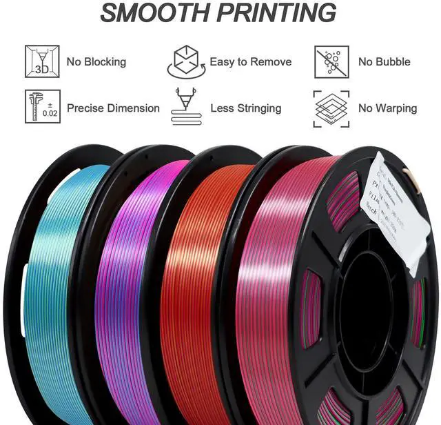 Alt view image 9 of 12 - Silk Dual Color PLA Filament 3D Filament Coextrusion PLA Multicolor PLA Filament 1.75mm (± 0.03 mm) Compatible with Most of 3D Printer, 250g*4 Color Pack