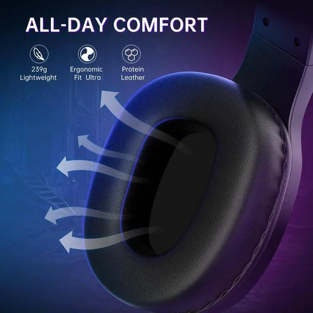 Alt view image 12 of 14 - Wireless Gaming Headset Compatible with PS5/4, Nintendo Switch, PC, Bluetooth 5.4 & 2.4GHz Gaming Headphones with Noise Canceling Mic, RGB, Type-C, 20ms Latency, 45H, 7.1 Virtual Surround- Black