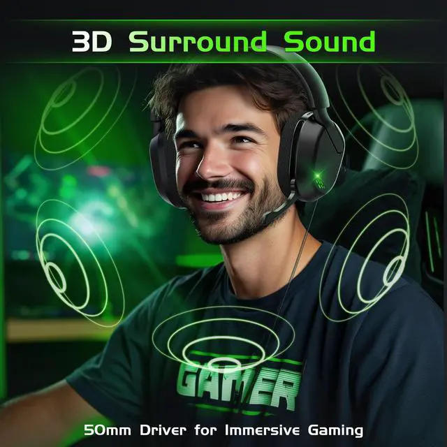 Alt view image 13 of 14 - Wireless Gaming Headset for Xbox Series X/S, Xbox One, PS5, PC, Mac, Bluetooth 6.0 Gaming Headphones with Flip-to-Mute Noise-Canceling Mic, Foldable, 3D Surround Sound, 45H Battery - Black