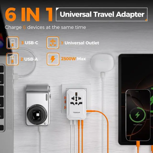 Alt view image 11 of 14 - Universal Travel Adapter, International Power Adapter with 5 USB Ports (3 USB C), Worldwide Plug Adaptor for US to Europe UK France Germany Spain Ireland Australia Japan (Type C G A I)