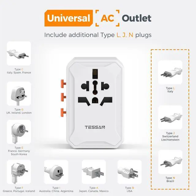 Alt view image 12 of 14 - Universal Travel Adapter, International Power Adapter with 5 USB Ports (3 USB C), Worldwide Plug Adaptor for US to Europe UK France Germany Spain Ireland Australia Japan (Type C G A I)
