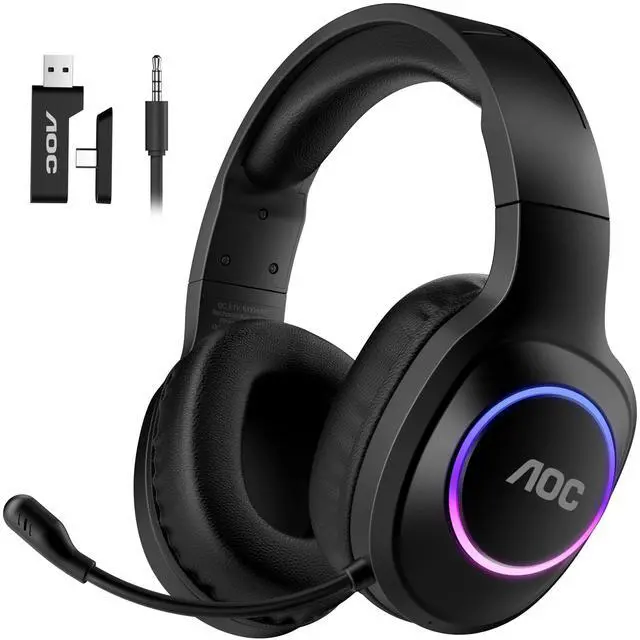Alt view image 8 of 14 - Wireless Gaming Headset Compatible with PS5/4, Nintendo Switch, PC, Bluetooth 5.4 & 2.4GHz Gaming Headphones with Noise Canceling Mic, RGB, Type-C, 20ms Latency, 45H, 7.1 Virtual Surround- Black
