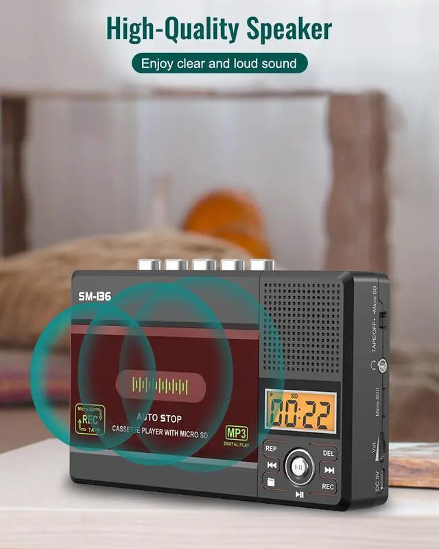 Alt view image 14 of 14 - Small Cassette Tape Player, USB C or SD Card Audio Cassette to MP3 Digital Converter, Record to Cassette/Computer/SD Card via Mic, Loud Speaker, Headphone Jack, 16GB SD Card for Type I Tapes