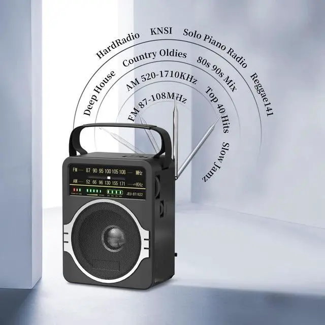 Alt view image 9 of 14 - Portable AM FM Radio, Bluetooth 5.0 Radios 5 Watts Loud Speaker,FM Radio Built-in Rechargeable Battery/DC D*4 Cell Battery Operated & AC Power Plug in Wall Black
