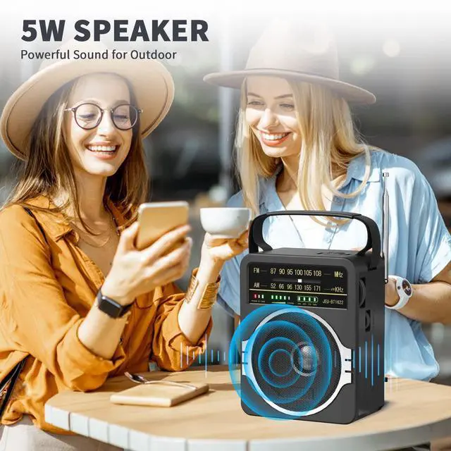 Alt view image 13 of 14 - Portable AM FM Radio, Bluetooth 5.0 Radios 5 Watts Loud Speaker,FM Radio Built-in Rechargeable Battery/DC D*4 Cell Battery Operated & AC Power Plug in Wall Black