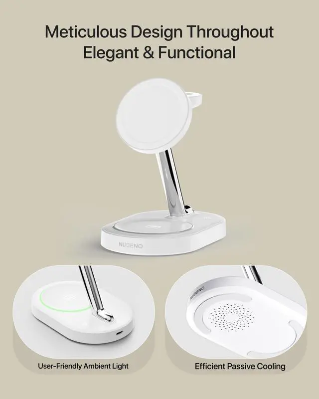 Alt view image 10 of 12 - Fast Charging Station for iPhone 16/16 Pro/16 Pro Max, Wireless Charger Station for MagSafe iPhones, 3 in 1 Magnetic Charger Stand for iPhone 16/15/14/13/12 Series, Apple Watch & AirPods.(White)