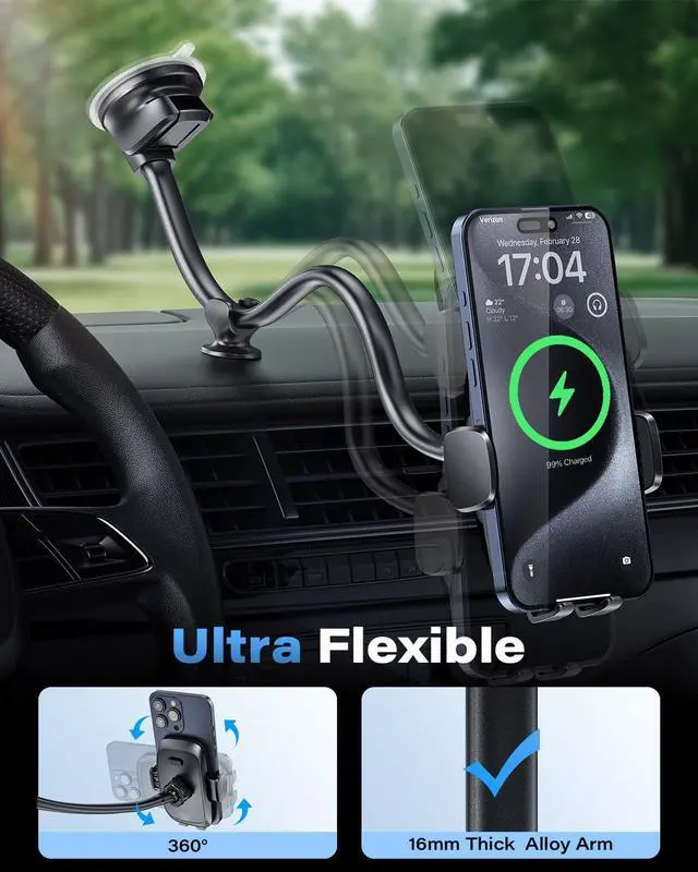 Alt view image 11 of 14 - Solid Car Truck Phone Mount Wireless Charger Holder with 14-Inch Gooseneck Long Arm for iPhone 15 Pro Max Plus 14 13 12 11 XS X Samsung S24 Ultra S23 S22 S22 S21 S20 Pixel 9 Pro XL 8 7 6 5 4