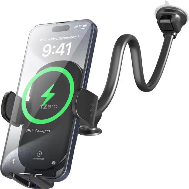 Alt view image 8 of 14 - Solid Car Truck Phone Mount Wireless Charger Holder with 14-Inch Gooseneck Long Arm for iPhone 15 Pro Max Plus 14 13 12 11 XS X Samsung S24 Ultra S23 S22 S22 S21 S20 Pixel 9 Pro XL 8 7 6 5 4