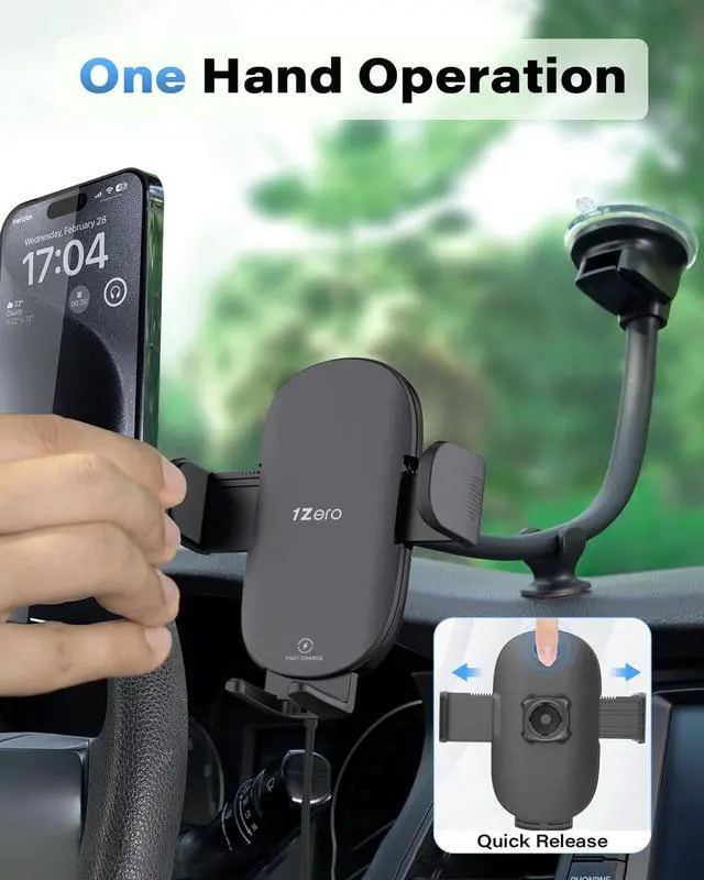 Alt view image 10 of 14 - Solid Car Truck Phone Mount Wireless Charger Holder with 14-Inch Gooseneck Long Arm for iPhone 15 Pro Max Plus 14 13 12 11 XS X Samsung S24 Ultra S23 S22 S22 S21 S20 Pixel 9 Pro XL 8 7 6 5 4