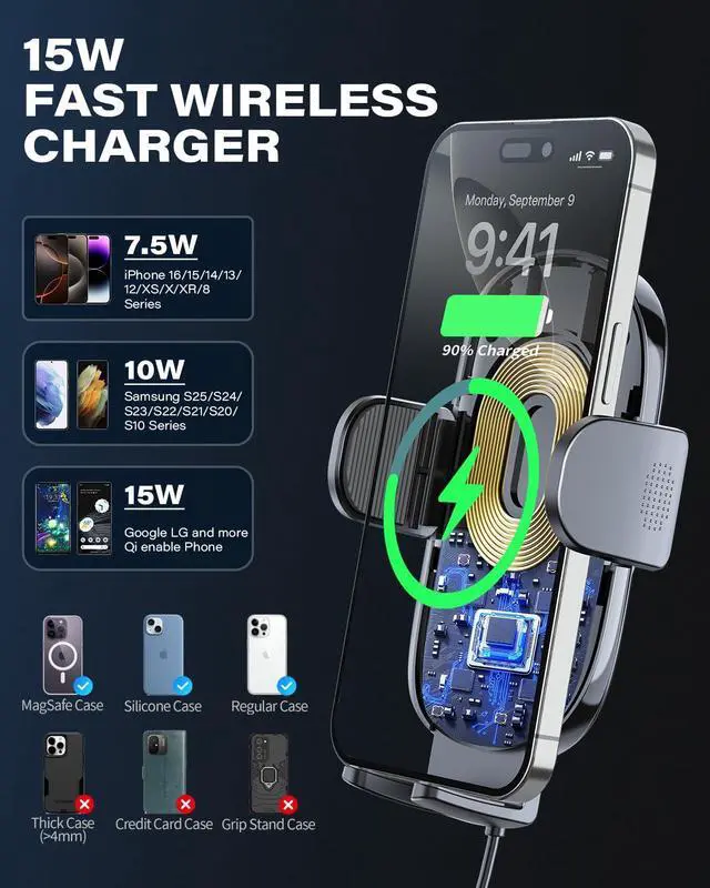 Alt view image 13 of 14 - Solid Car Truck Phone Mount Wireless Charger Holder with 14-Inch Gooseneck Long Arm for iPhone 15 Pro Max Plus 14 13 12 11 XS X Samsung S24 Ultra S23 S22 S22 S21 S20 Pixel 9 Pro XL 8 7 6 5 4
