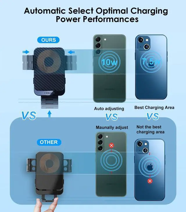 Alt view image 11 of 14 - Wireless Car Charger, 15W Fast Charging Auto-Clamping Car Charger Phone Mount Air Vent Cell Phone Holder for iPhone 16/15/14/13/13 Pro/12 pro/12/11, for Samsung Galaxy S23/S22/S21/S20, etc