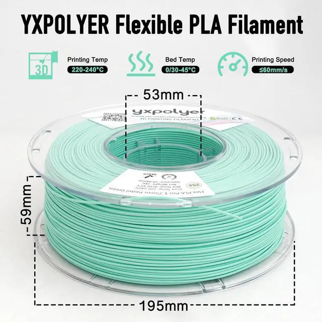 Alt view image 9 of 12 - Flexible PLA Food-Safe 92A Soft PLA 3D Printer Filament 1.75mm 1KG for Printing Dog Chew Toys and Highly Elastic Bouncy Airless Basketball Pet Ball, Mint Green