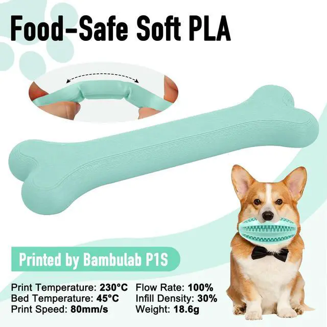 Alt view image 12 of 12 - Flexible PLA Food-Safe 92A Soft PLA 3D Printer Filament 1.75mm 1KG for Printing Dog Chew Toys and Highly Elastic Bouncy Airless Basketball Pet Ball, Mint Green