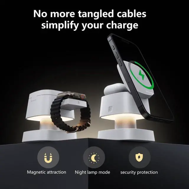 Alt view image 12 of 14 - 2026 Upgraded4 in 1 Wireless Charger, 3 in 1 Wireless Charging Station with Night Light for MagSafe Charger, 15W Magnetic Travel Stand for iPhone17/Air/Pro/Max/16/15/14/13/12, Apple iWatch, Airpods