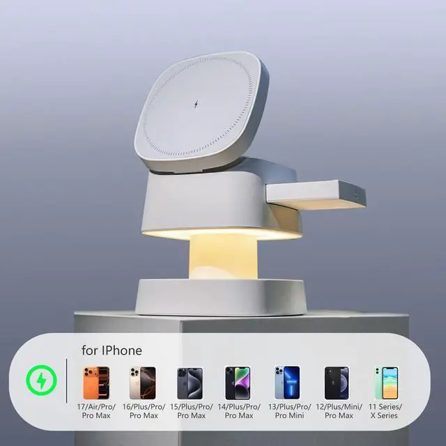 Alt view image 13 of 14 - 2026 Upgraded4 in 1 Wireless Charger, 3 in 1 Wireless Charging Station with Night Light for MagSafe Charger, 15W Magnetic Travel Stand for iPhone17/Air/Pro/Max/16/15/14/13/12, Apple iWatch, Airpods