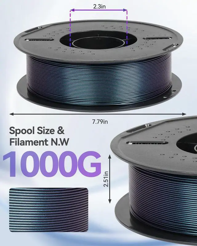 Alt view image 9 of 14 - 3D Printing Filament, PLA 3D Printer Filament 1.75mm Burnt Titanium Galaxy Bundle, Chameleon Changing Colors with Light, 1kg Spool(2.2lbs), Fit Most FDM 3D Printers