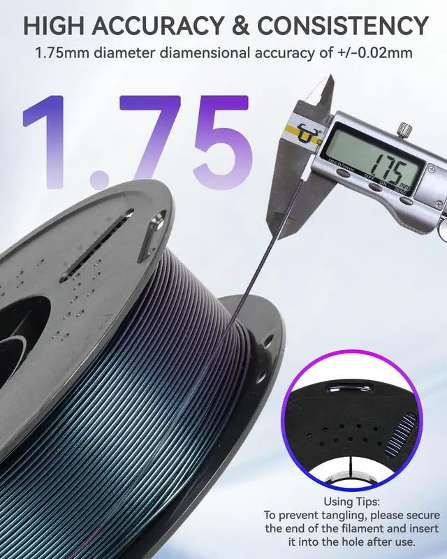 Alt view image 10 of 14 - 3D Printing Filament, PLA 3D Printer Filament 1.75mm Burnt Titanium Galaxy Bundle, Chameleon Changing Colors with Light, 1kg Spool(2.2lbs), Fit Most FDM 3D Printers