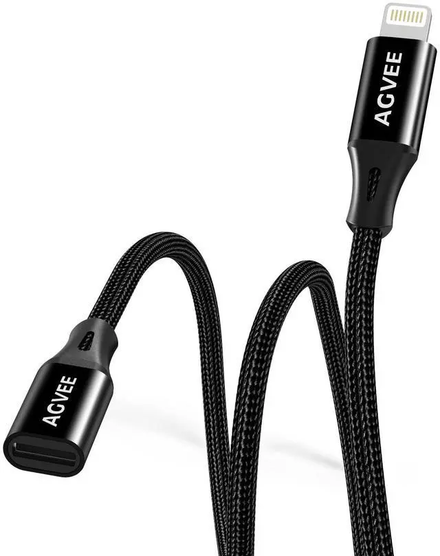 Main image of 3.3ft Lightning Extension Cable, Braided Female to Male Extender Full Function Cord Compatible with iPhone Pad, Data Sync Video Audio & Charging Connector Adapter, Black