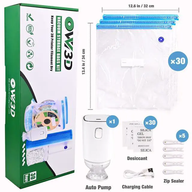Alt view image 9 of 14 - Filament Storage Bags 30pcs, Plus Size 32X34cm 3D Printer Filament Storage Bags Vacuum Sealed Kit with 30 Desiccants, Auto Pump,Perfect for 3D Filament Storage or Using After Filament Dryer Box