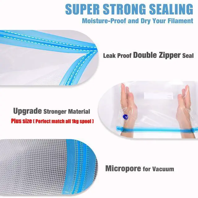 Alt view image 10 of 14 - Filament Storage Bags 30pcs, Plus Size 32X34cm 3D Printer Filament Storage Bags Vacuum Sealed Kit with 30 Desiccants, Auto Pump,Perfect for 3D Filament Storage or Using After Filament Dryer Box